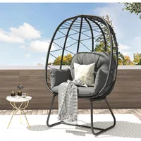 Egg Basket Chair Patio Chair with Stand Anti-Slip All-Weather Poratble Wicker Egg Lounger Chair for Indoor Outdoor 330LBS (Gray) 1