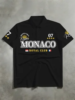 Polo da uomo con stampa American Retro Monaco Royal Club 07, top casual stile street con risvolto ampio, S-XXL
