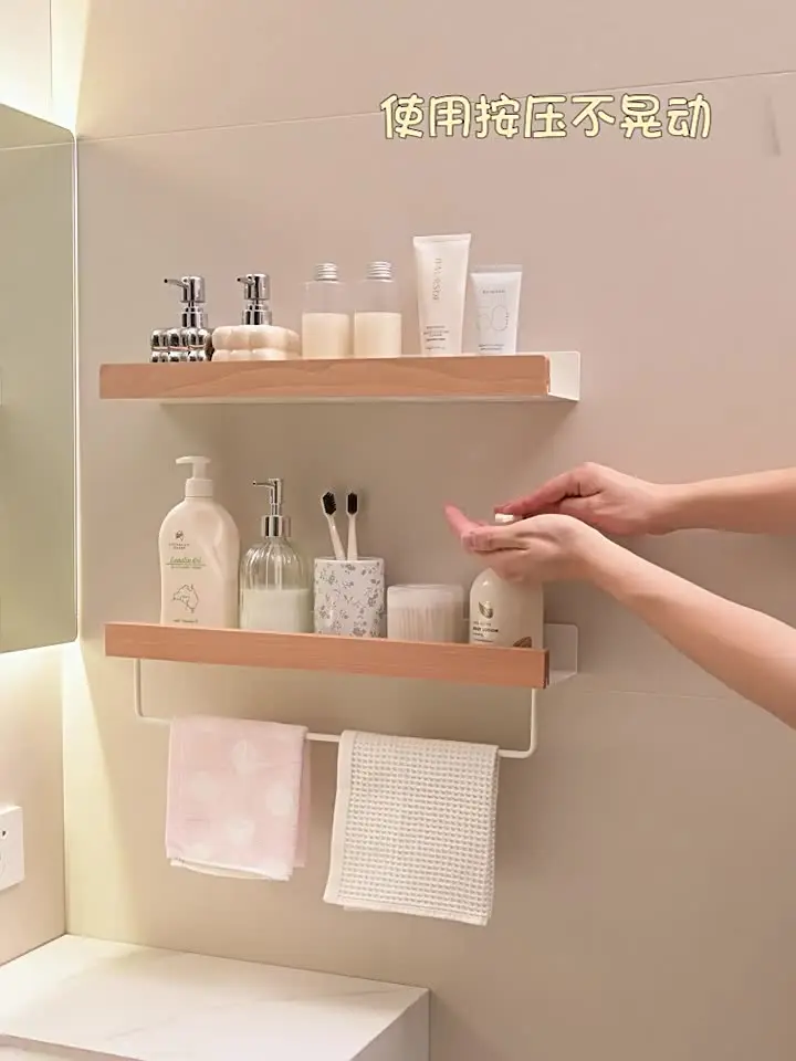 Mensola Da Bagno In Legno Noce Con Ventosa – 60 Cm, Montaggio A Parete Senza Fori, Resistente All'acqua, Per Doccia, Vasca E Cucina, Colore Bianco