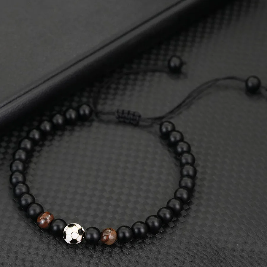 Braided Football Bracelet for Men with Onyx Stone Beads