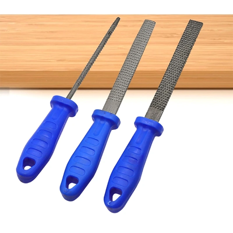 85AC 3 Pieces Wood Rasp File Set Made of Alloy Steel, Round, Flat, Semi-Round, File