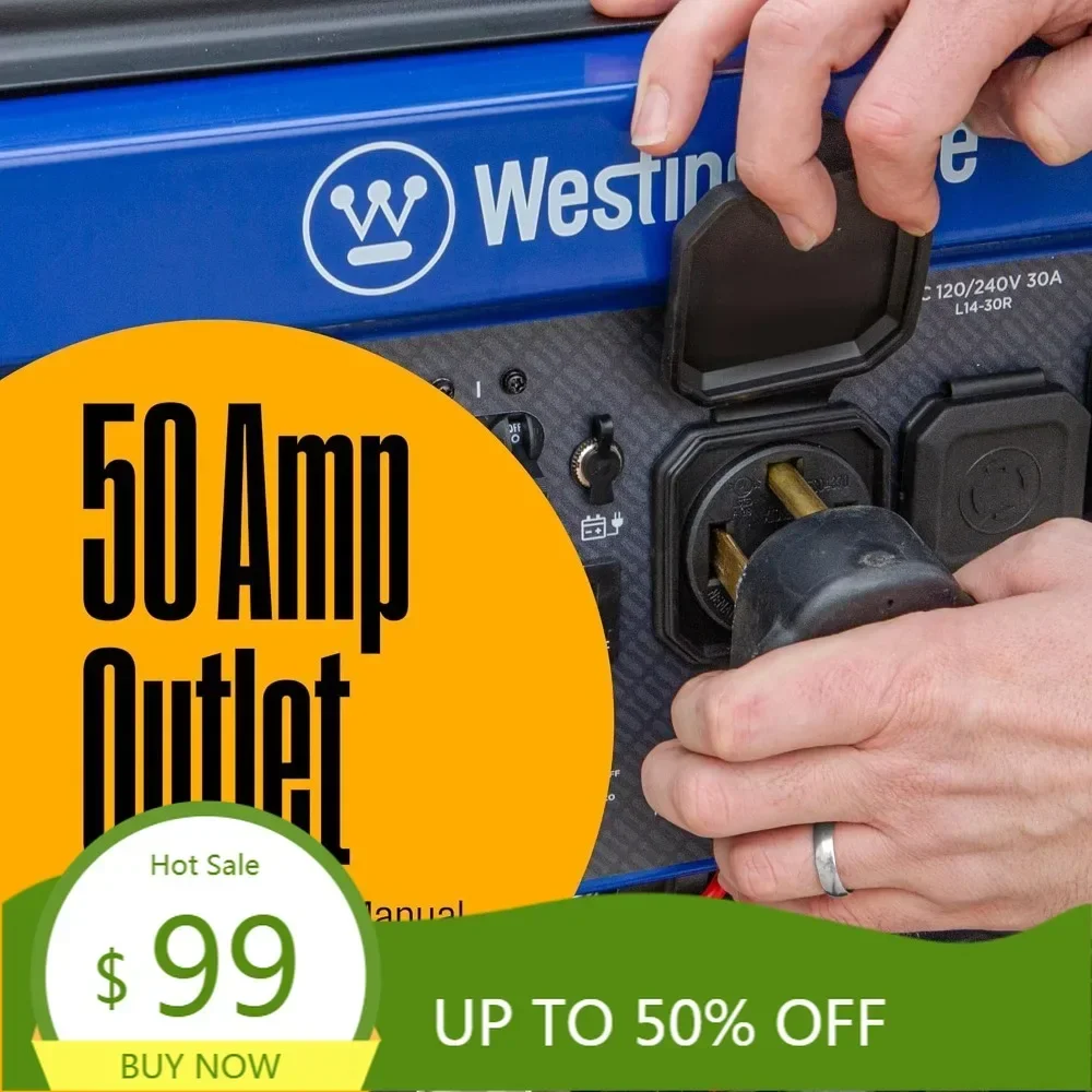 outdoor power equipment 12500 peak watt home backup portable generator, remote electric start with auto choke, transfer switch