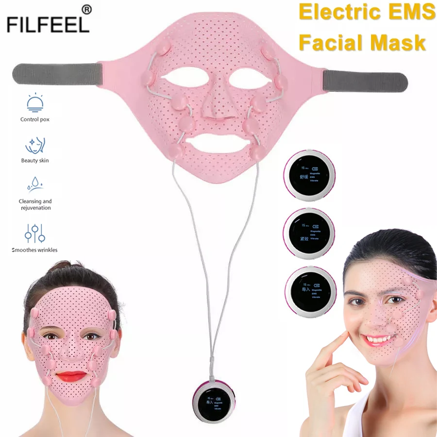 Electric Ems Facial Mask Red Light Therapy Beauty Vibration Anti Aging