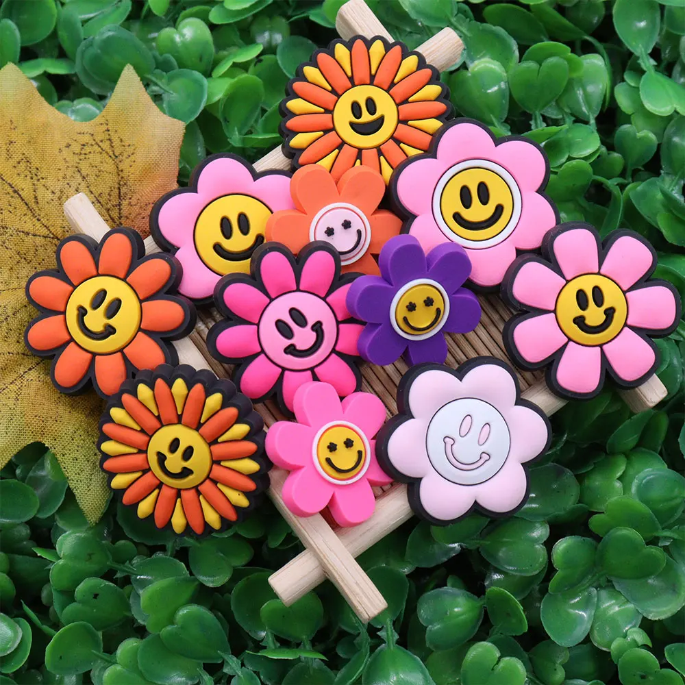 

1Pcs PVC Colorful Smile Flowers Boys Girls Croc Charms Buckle Clog Pretty Shoe Decorations Fit Wristband Jibz Party Gift