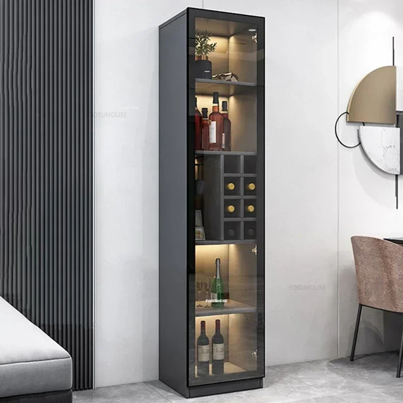 Nordic Luxury Glass Wine Cabinets Home Wine Rack TV Side Locker Minimalist Modern Living Room Against The Wall Display Cabinets