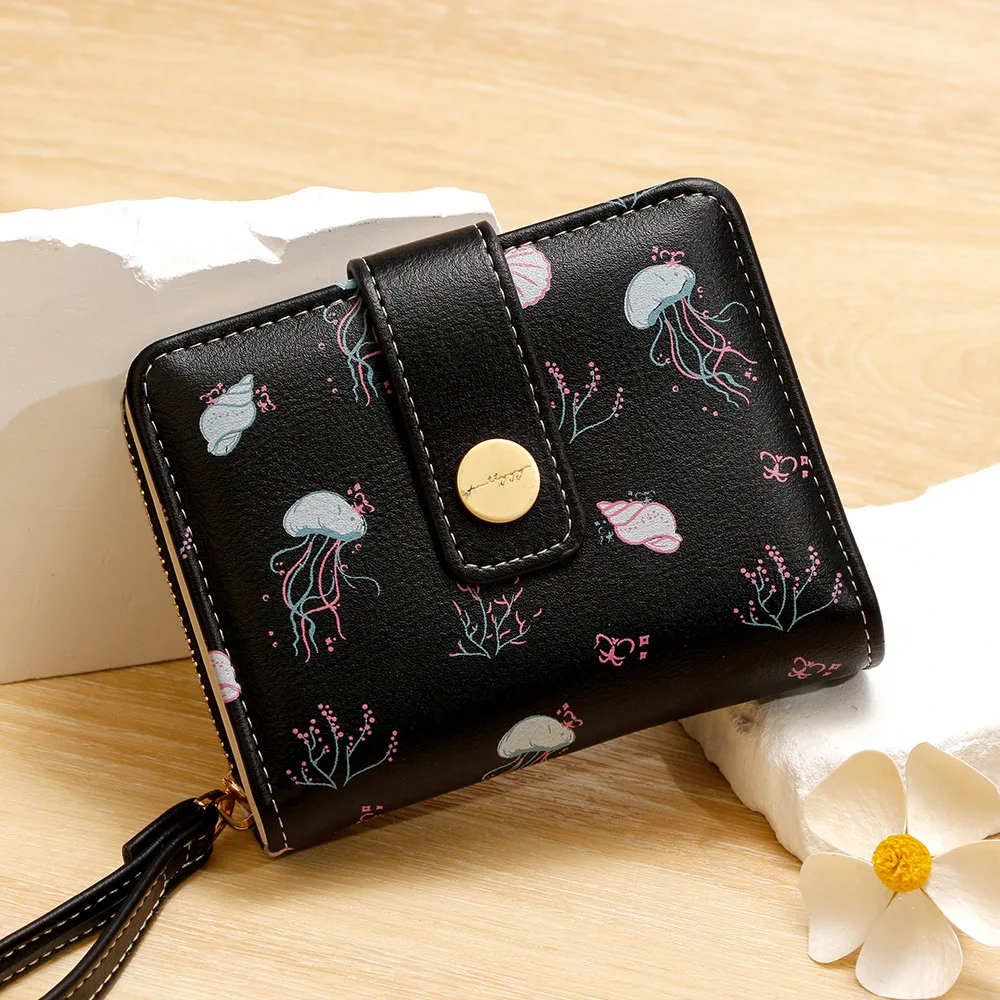 Cute Printed Girls Short Wallet Multi-Slot ID Card Case Hand-Held Zipper Coin Purse Ladies Billiteras De Mujer Carteras