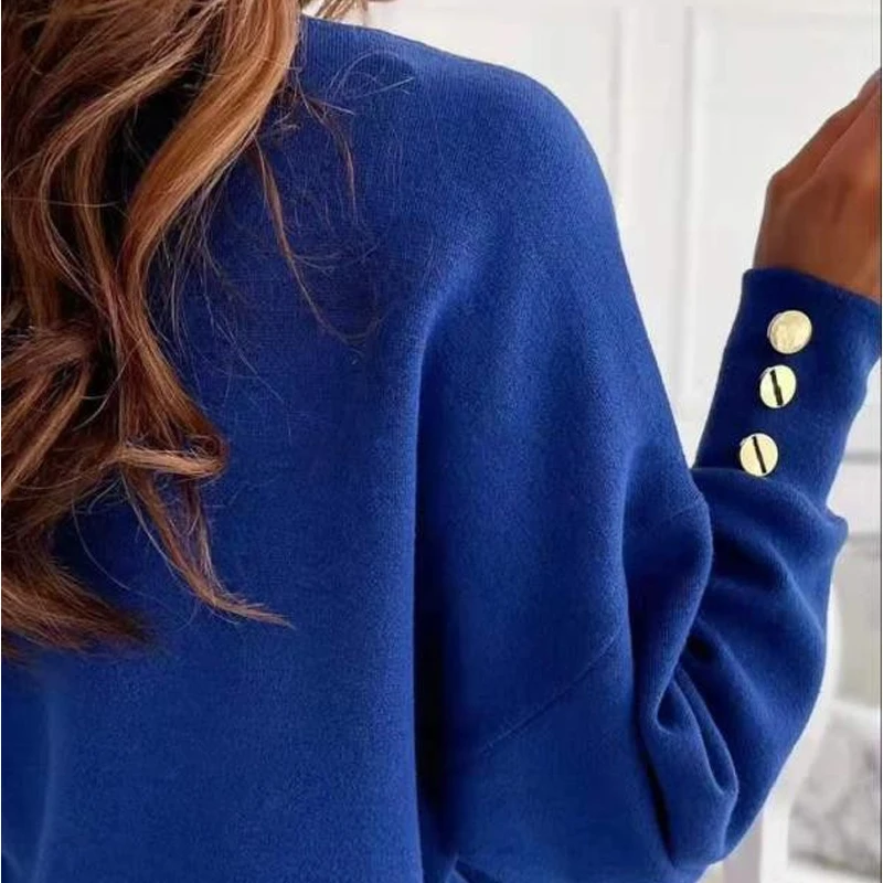 Women Long Sleeve Knitted Sweater V Neck Jumper