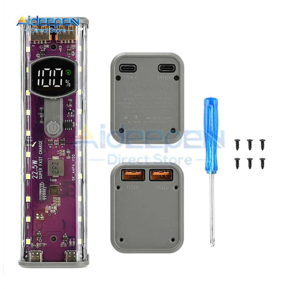 22.5W Trasparente Viola Power Bank 8 Slot 18650 Custodia per batteria Supporto PPS/PD/QC/AFC/FCP Carica rapida Senza saldatura per Smart Phone - Image 6