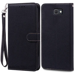Leather Wallet Flip Cover for Samsung Galaxy J7 Prime (Black - Strap)