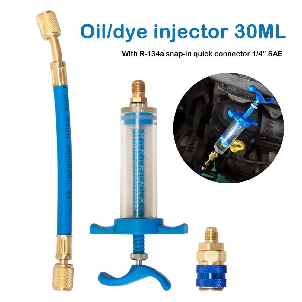 

Car A/C Oil Injector R134A Refrigerant Oil Dye Injection Tool Quick Connector 1/4" Injector Tool Oiler Adapter For BMW VW Tesla