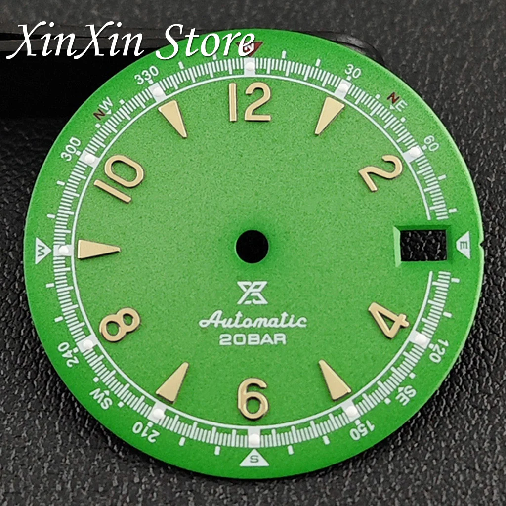 Matte Green Luminous Retro Watch Dial with Hands - 28.5mm