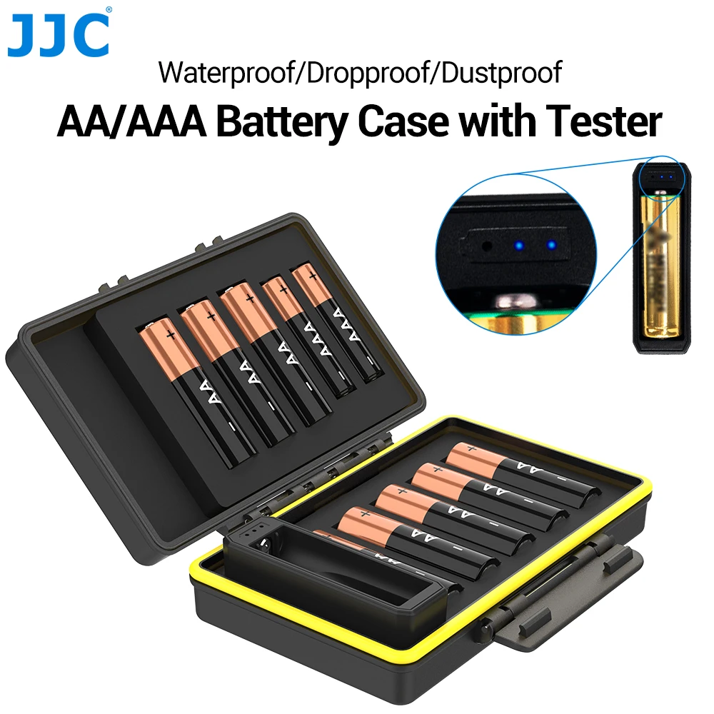 coin battery JJC Deluxe AA/AAA Battery Case Box Holder with Battery Tester Weterproof Hard Shell Organizer for 8 AA & 2 AAA/14500 Batteries rechargeable battery pack