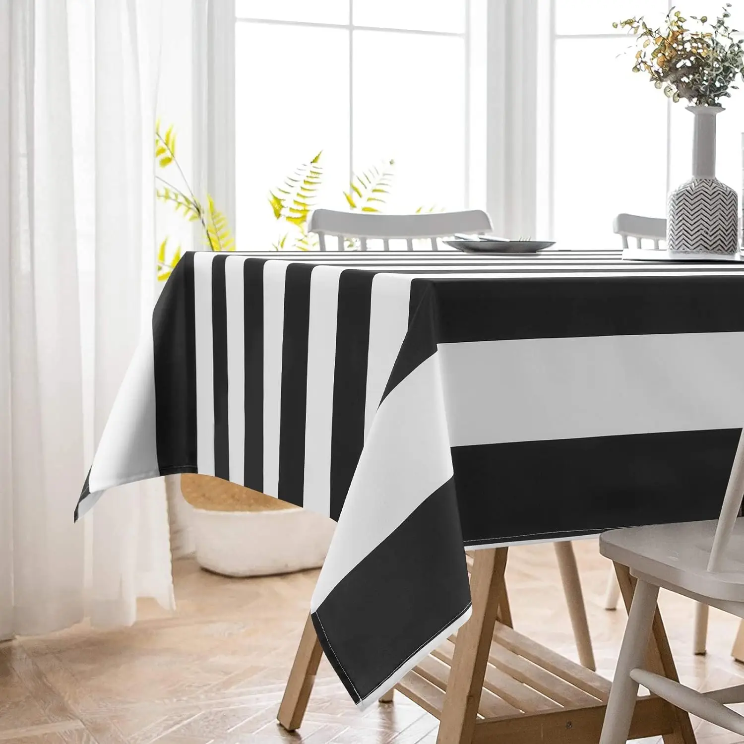 Black White Striped Tablecloth for Rectangle Geometric Stripe Waterproof Table Cloth for Kitchen Dining Room Holiday decorations 4
