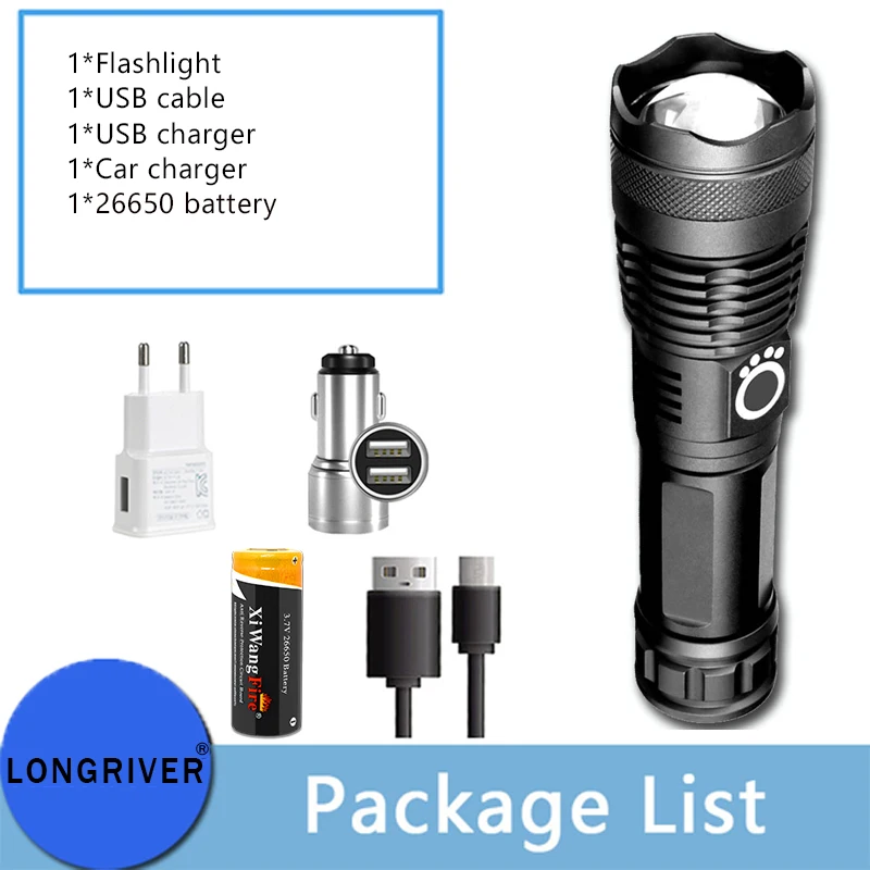 best pocket torch 2022 New Multifunctional USB Rechargeable LED Flashlight Super Bright Light 5 Modes Zoom Shockproof Flashlight Built-in Battery pen flashlights Flashlights