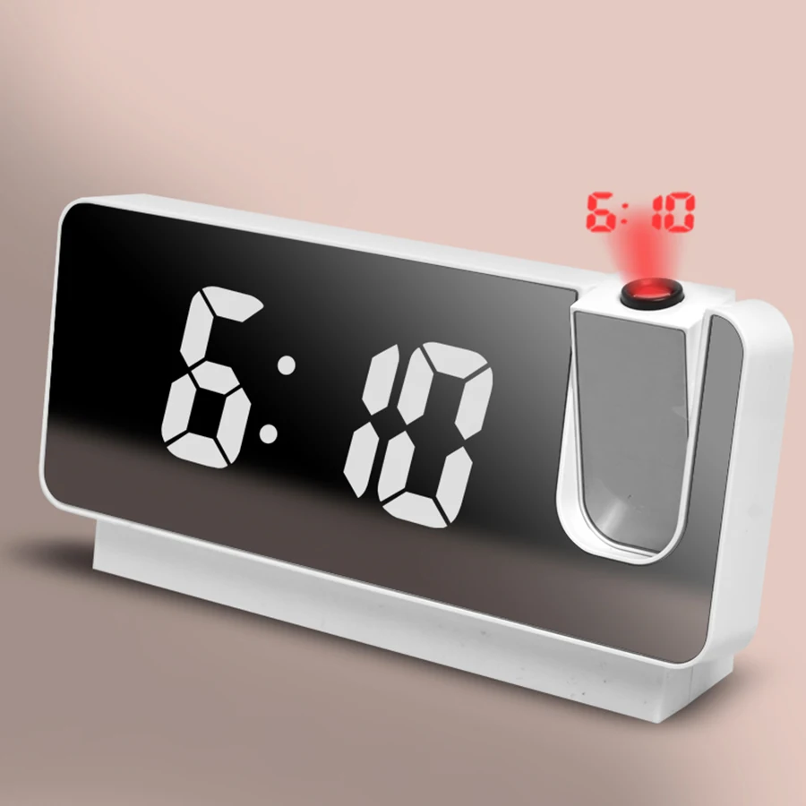 1 reloj despertador enchufable con pantalla de espejo LED, proyección de tiempo, función de memoria de apagado (para uso enchufable, sin batería)