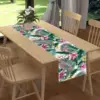 Spring Floral Green Leaf Linen Table Runner Holiday Party Decor Summer Tropical Flower Palm Leaves Table Runners for Table Decor 2