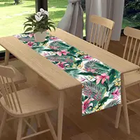 Spring Floral Green Leaf Linen Table Runner Holiday Party Decor Summer Tropical Flower Palm Leaves Table Runners for Table Decor 2