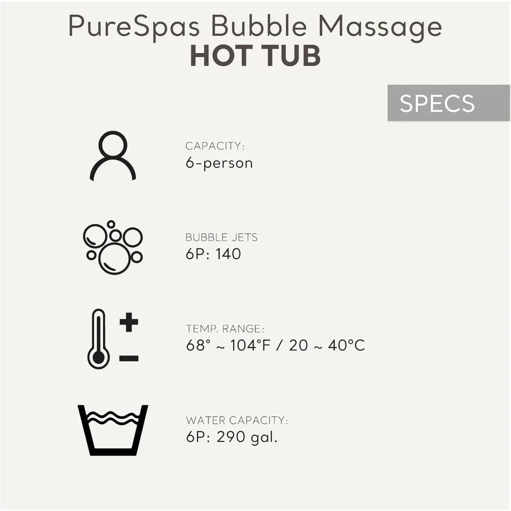 Bubble Massage Spa Set: Includes Energy Efficient Spa Cover – Push Button Control Panel – 140 Bubble Jets – 6 Person 5