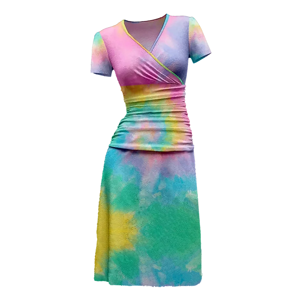 

Summer Dress Colorful Youthful Woman Clothes Tie-Dye Dresses V-Neck Y2k Dress A-Line Party Streetwear Girl Vestidos Elegant Robe
