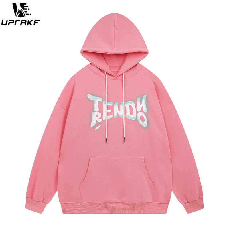 UPRAKF Letter Print Hoodie Streetwear High Quality Casual Tops Long Sleeve Pullovers Hip Hop Fashion Front Pocket