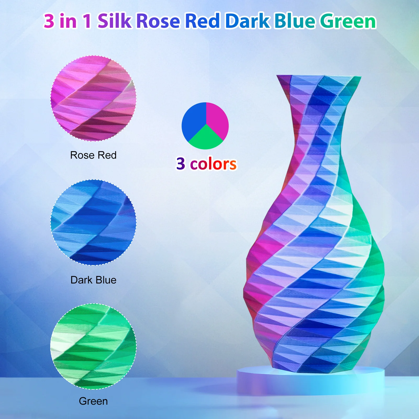 실크 PLA 3D 프린터 필라멘트 1.75mm 삼중 색상 실크 PLA 필라멘트 3D 인쇄 필라멘트 250g 3 In1 색상