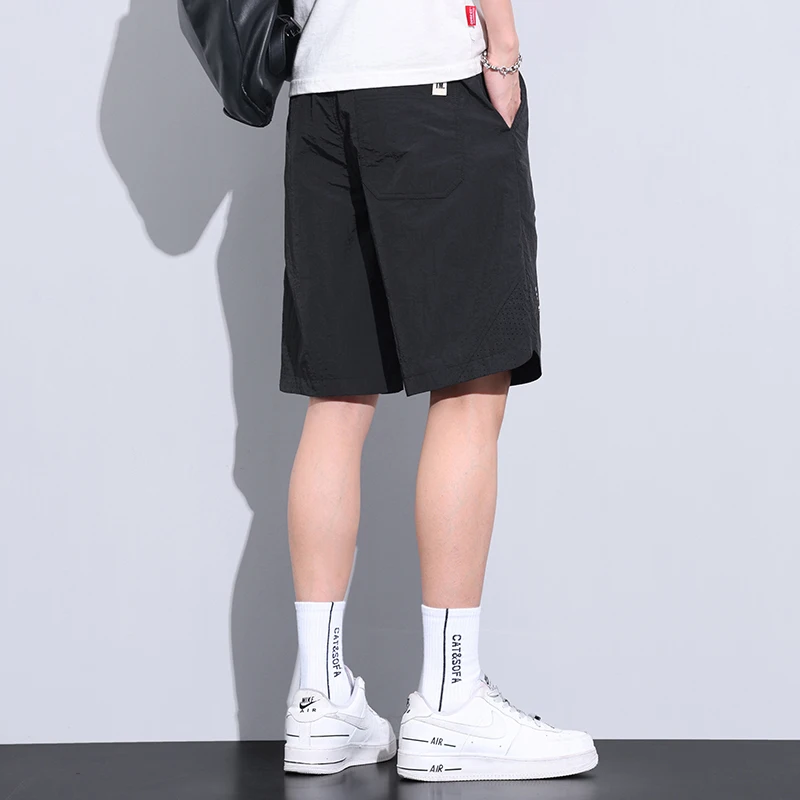Fashion Elastic Spliced Printing Letter Casual Shorts Men's Clothing 2024 Summer New Loose Solid Color All-match Knee Shorts