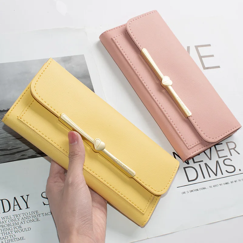 

Purse Woman Elegant Love Korea and South Korea Version Simple Buckle Atmosphere Lady Wallet Ins Large Capacity Long Wallet