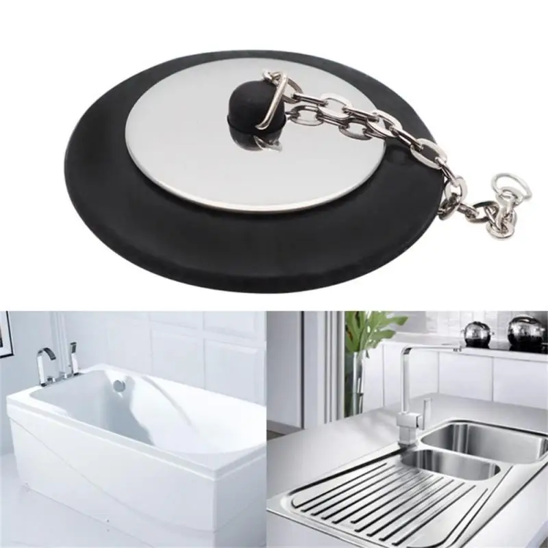 1~10PCS Rubber Choke Bathtub Drain Stopper with Chain Bath Plug Drain Tub Stopper for Home and Hotel