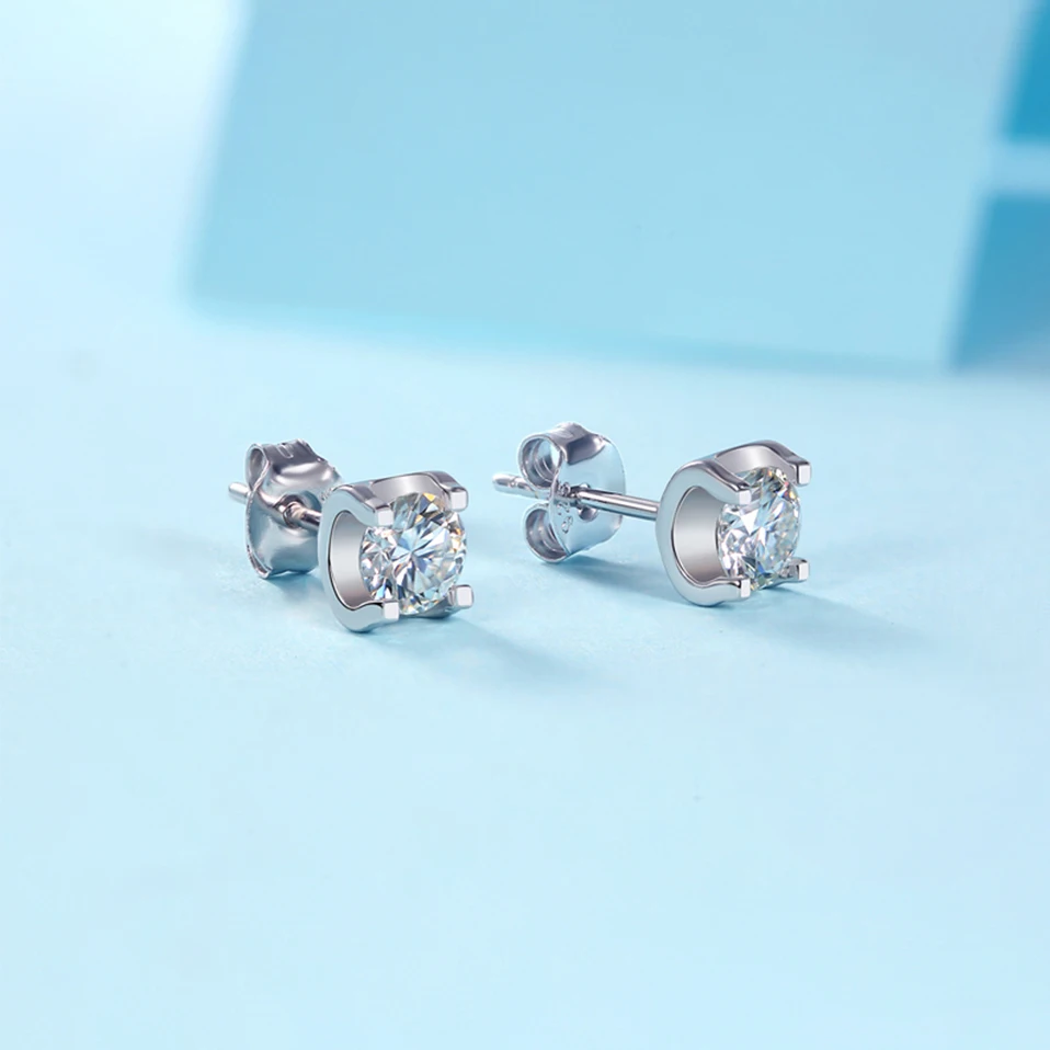 LECLAT Moissanite Stud Earrings Studs White Gold Plated Sterling 925 Silver  D VVS1 Round Cut Diamond Screw for Women Daily