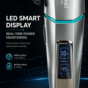 Kemei KM-2153 Men's Hair Clipper Fade Blade LED Display 8000RPM 2000mAh 2-Speed 5W DC Motor Professional Hair Cutting Machine - Image 4
