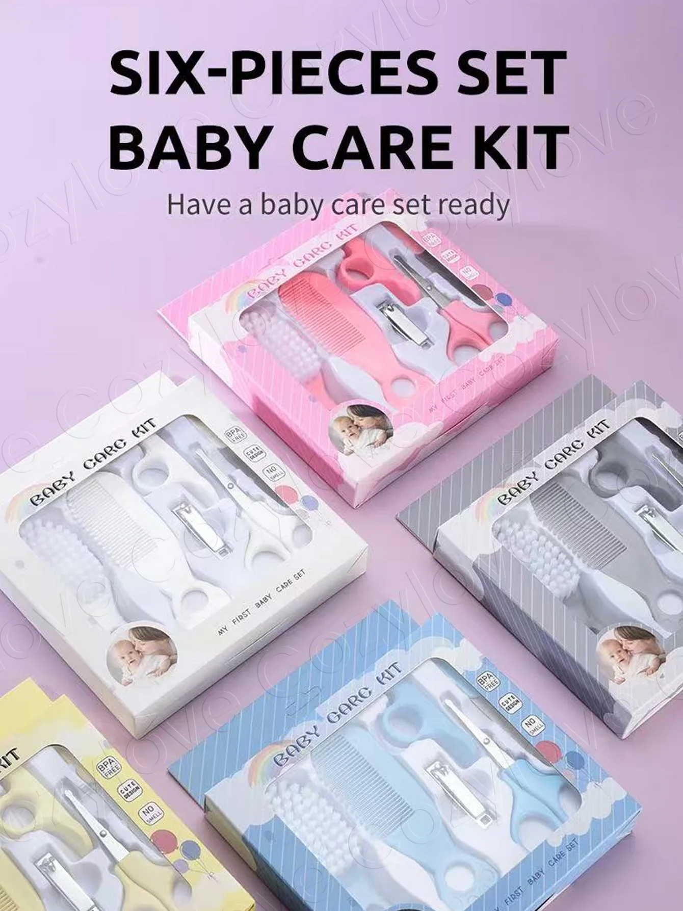 Kit per la cura del bambino 5 in 1 | Set portatile per la cura del bambino con spazzola, pettine, tagliaunghie e forbici, senza BPA - immagine 6