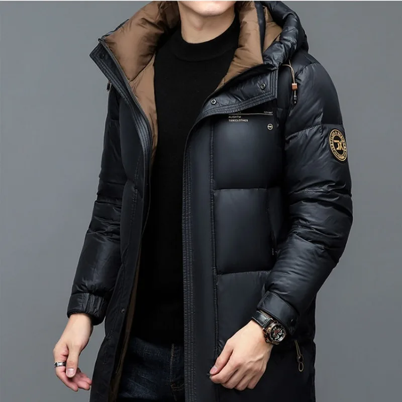 2023 New Male Parkas Black Gold White Duck down Jacket Mid-Length Hooded Coat Young and Middle-Aged Thick Warm Jacket Men