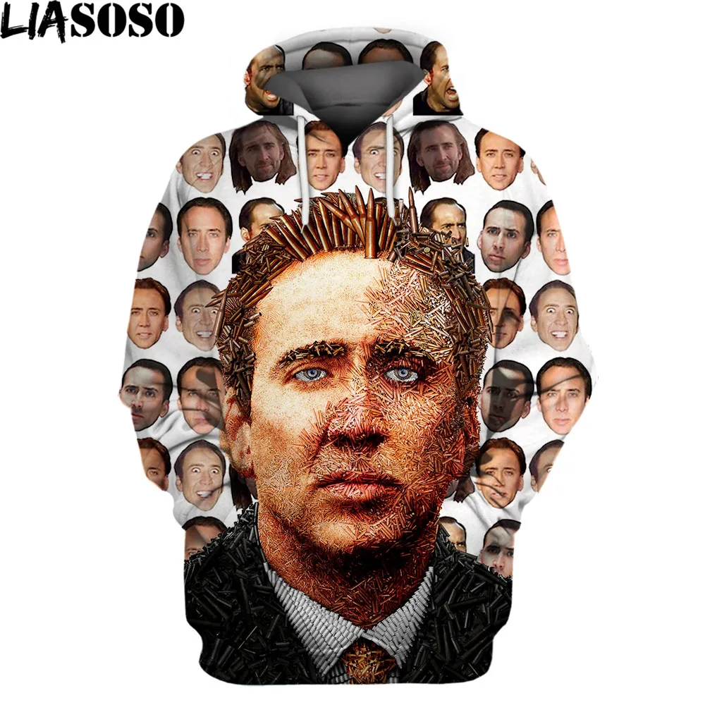 LIASOSO 3D Print Unisex Famous Actor Star Nicolas Cage Hoodie