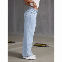 Jeans pour femmes tendance, couleur unie, taille haute, jambes larges, décontractés, avec poches latérales, parfaits pour le streetwear quotidien 4