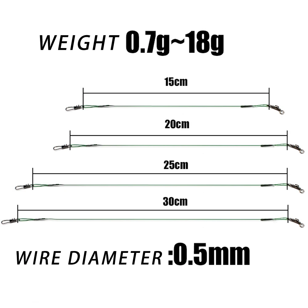 Fishing Line Steel Wire Leader With Swivel Double-Lock 15-30cm Fishing Accessory Lead Core Leash Wire 10/20/30pcs