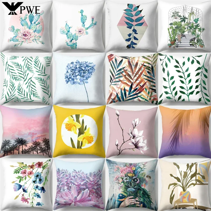 

Nature Plant Flower Leaves Print Cushion Cover 45x45cm Modern Living Room Sofa Pillowcase Pillow Covers Home Decor