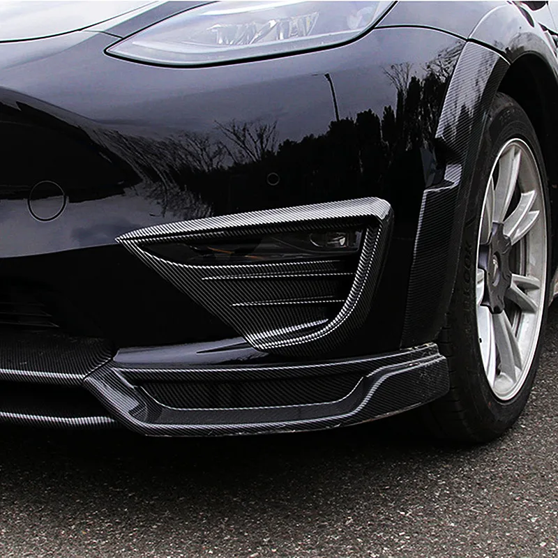Tesla Model Y ABS Black Carbon Fog Lamps Shade Car Front Fog Light Hoods Eyebrow Eye Wind Knife Cover Trim car accessories