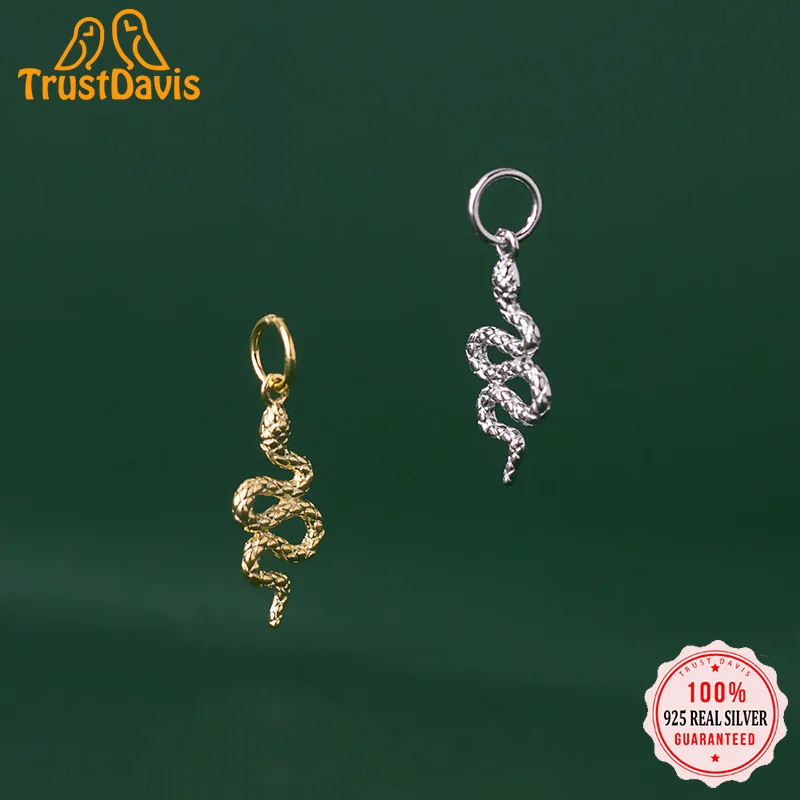 TrustDavis Real 925 Sterling Silver Fashion Sweet Animal Snake Charm Pendant Handmade DIY Accessories Fine Jewelry HY304 pendant necklace silver necklace silver pendant silver necklace charms