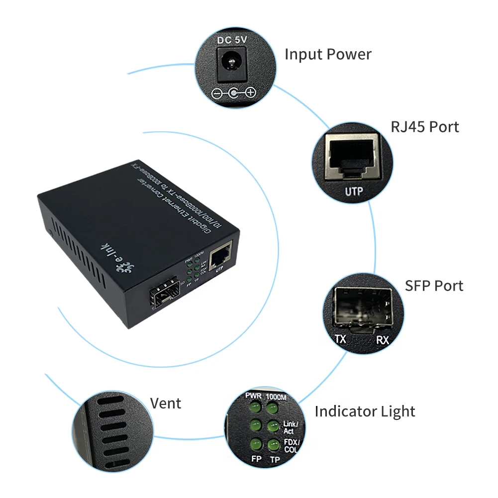 Gigabit Ethernet (PoE) Media Converter With SFP 10/100/1000Mbps RJ45 to Fiber SFP Port Optical Transceiver