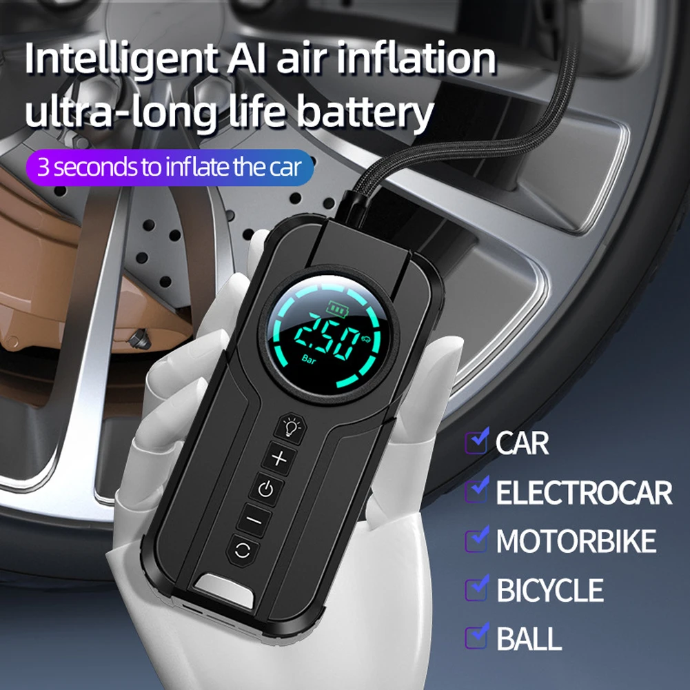 Electric Air Pump Inflator LCD Display Electric Tire Inflator 150 PSI Digital Cordless Car Tyre Wireless Air Compressor
