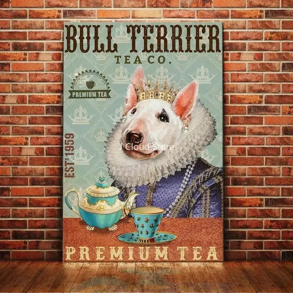 

Bull Terrier Dog Print Poster Metal Tin Signs Tea Premiumtea School Garden coffee shop Bar Garage Club Kitchen Home Wall