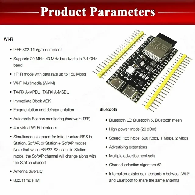 ESP32-S3 Development Board 2.4G Wifi Module for Arduino ESP IDF ESP32-S3-WROOM-1 N8R2 N16R8 44Pin Type-C 8M PSRAM ESP32 S3 4
