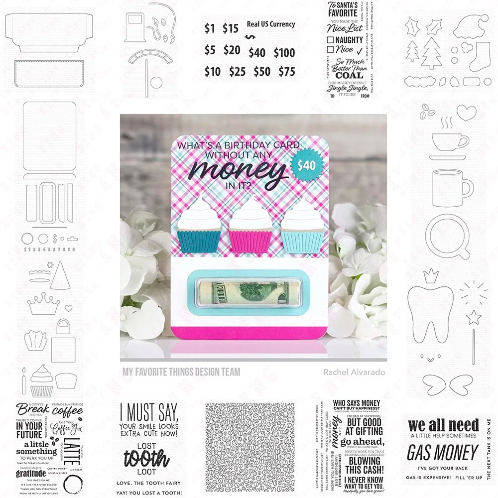 New Metal Cutting Dies Diy Craft Album Tag Gas Money Card Pocket Cash Complementi Arredo Caffè Tooth Fairy Bean Fill 'Er Up Timbri Set