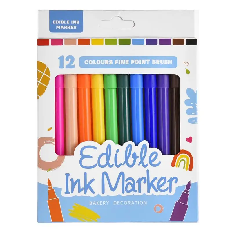 Edible Food Coloring Pens 12 Colors DIY Double Sided Fine and Thick Tip