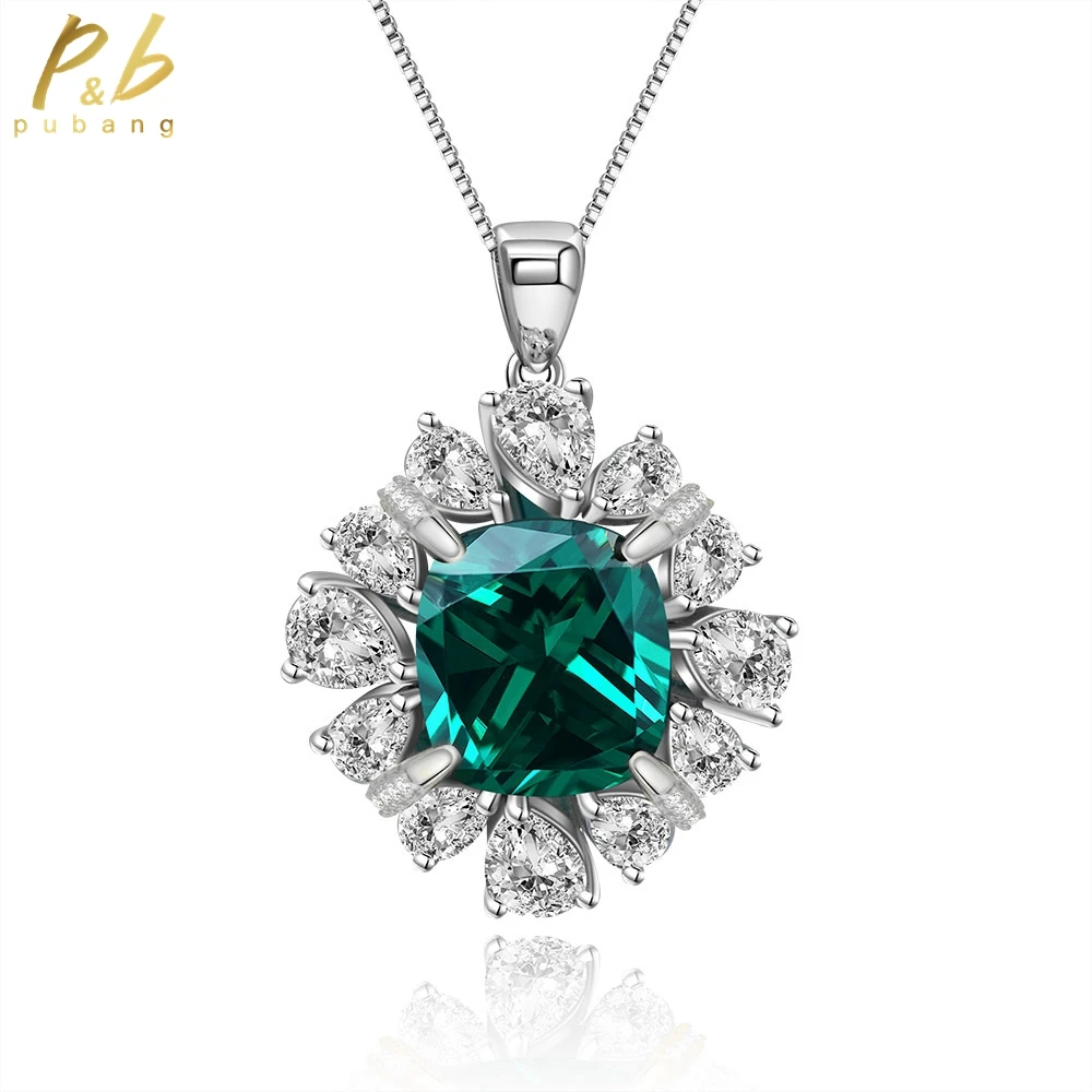 

PuBang Fine Jewelry Real 925 Sterling Silver Vintage Pendant Necklace Ruby/Green Created Moissanite for Women Gift Drop Shipping