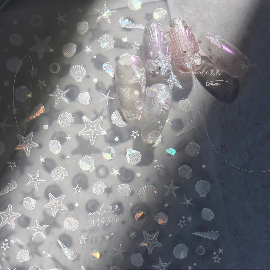 Summer Beach Ocean Shell Starfish Clams Conch Stars Sea Bubble Seasnail Soft Relief Decoration Nail Art Stickers Manicure Decals 6