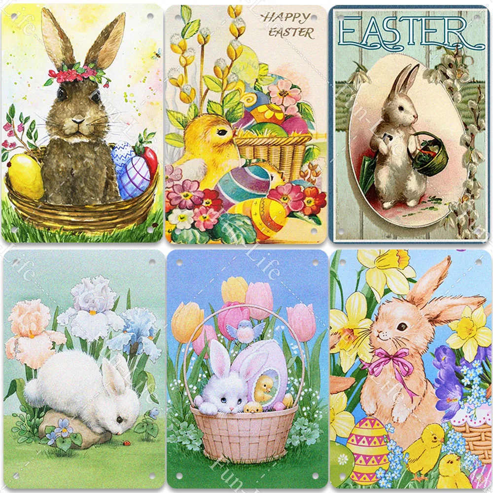 Пасхальный винтажный оловянный плакат кролик рекламные стены напоминание