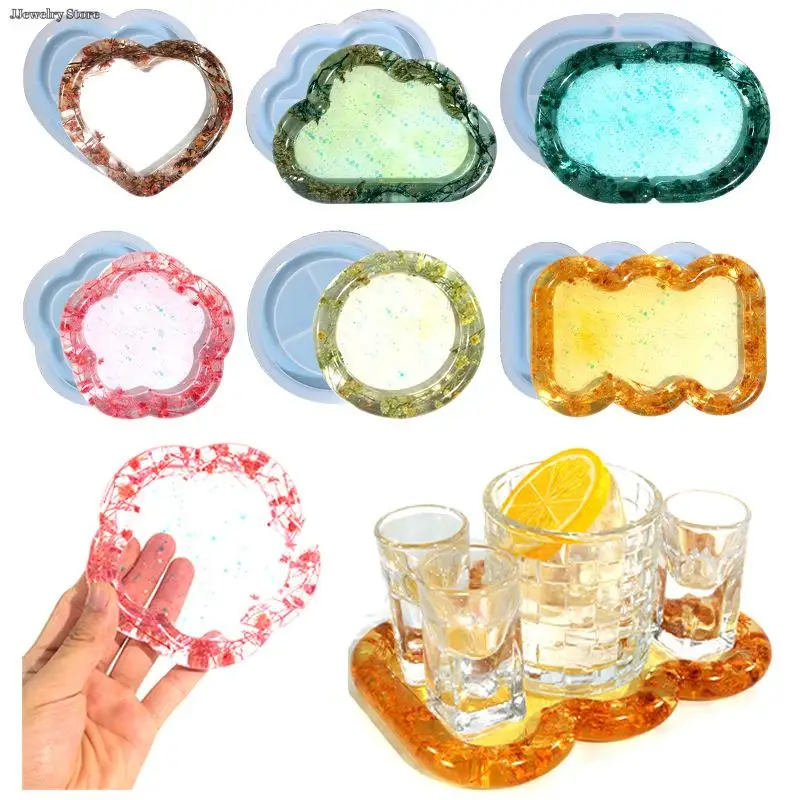 

Storage Tray Plaster Silicone Mold DIY Jewelry Display Plate Epoxy Resin Mould Flower Cloud Heart Shape Cement Dish Making Molds