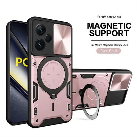 Magnetic Slide Camera Case with Armor Ring Holder and MagSafe Compatibility