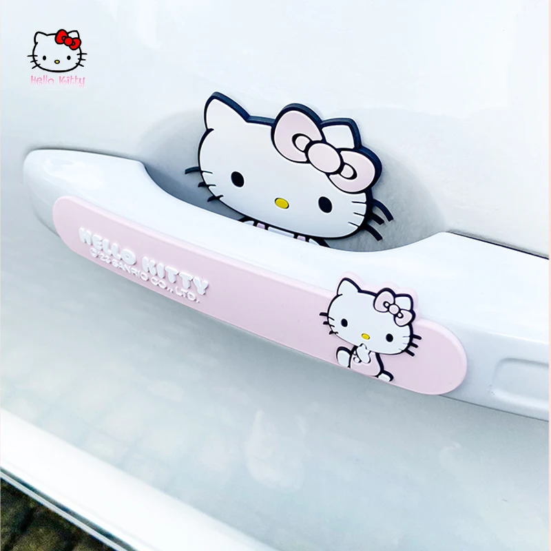 2Pcs Sanrio Hello Kitty Car Door Bumper Strip Kawaii Kt Cat Car Handle Protection Stickers Anti-scratch Film Decorative Items 2pcs a pair interior door handle for ix35 tucson 826102s010 826202s010 82610 2s010 82620 2s010